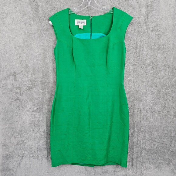Hugo Buscati Milano Silk Bodycon Dress 6 Kelly Green Cap Sleeve Vintage Fitted - Picture 1 of 13